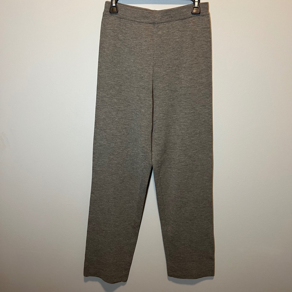 Eileen Fisher 100% Merino Wool Knit Pants Grey Straight Leg Italian Yarn Small